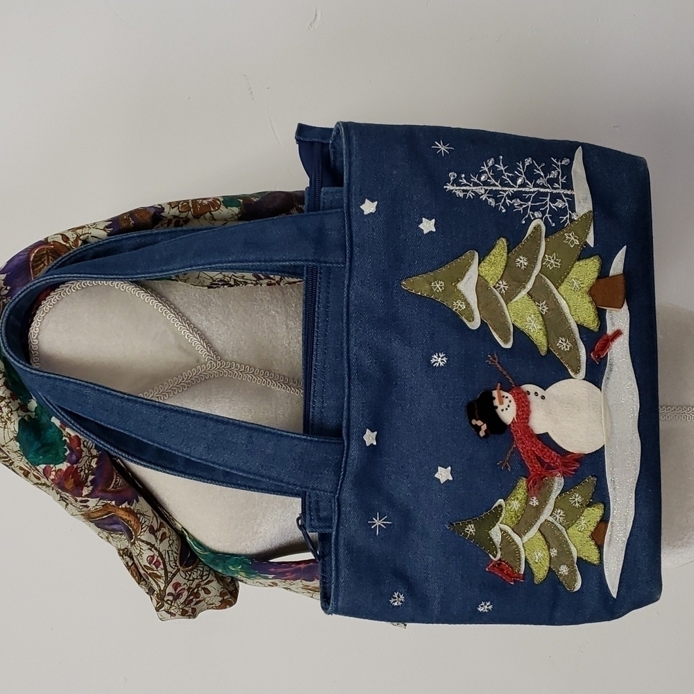 Cappelli Straworld Inc Bag 2008 Snowman Decor 100% Cotton Denim GUC - Picture 2 of 14